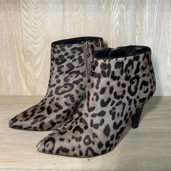 M&S Collection Womens Animal Print Ankle Boots Insolia Heels Tan Leather Size 3/ - Picture 2 of 10